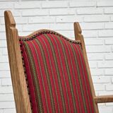 1970s, Danish armchair, striped red furniture wool, solid oak wood.