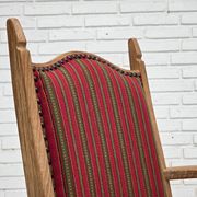 1970s, Danish armchair, striped red furniture wool, solid oak wood.