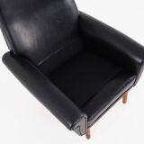 Fauteuil en cuir noir, design danois, années 1970, production : Danemark