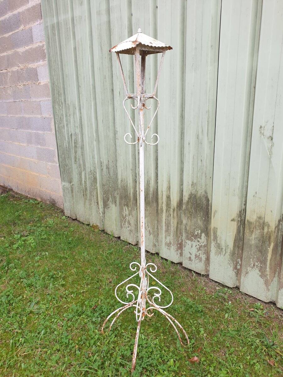 Metal garden lamp with cracked white paint - 1960s