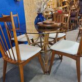 70's smoked glass and rattan table