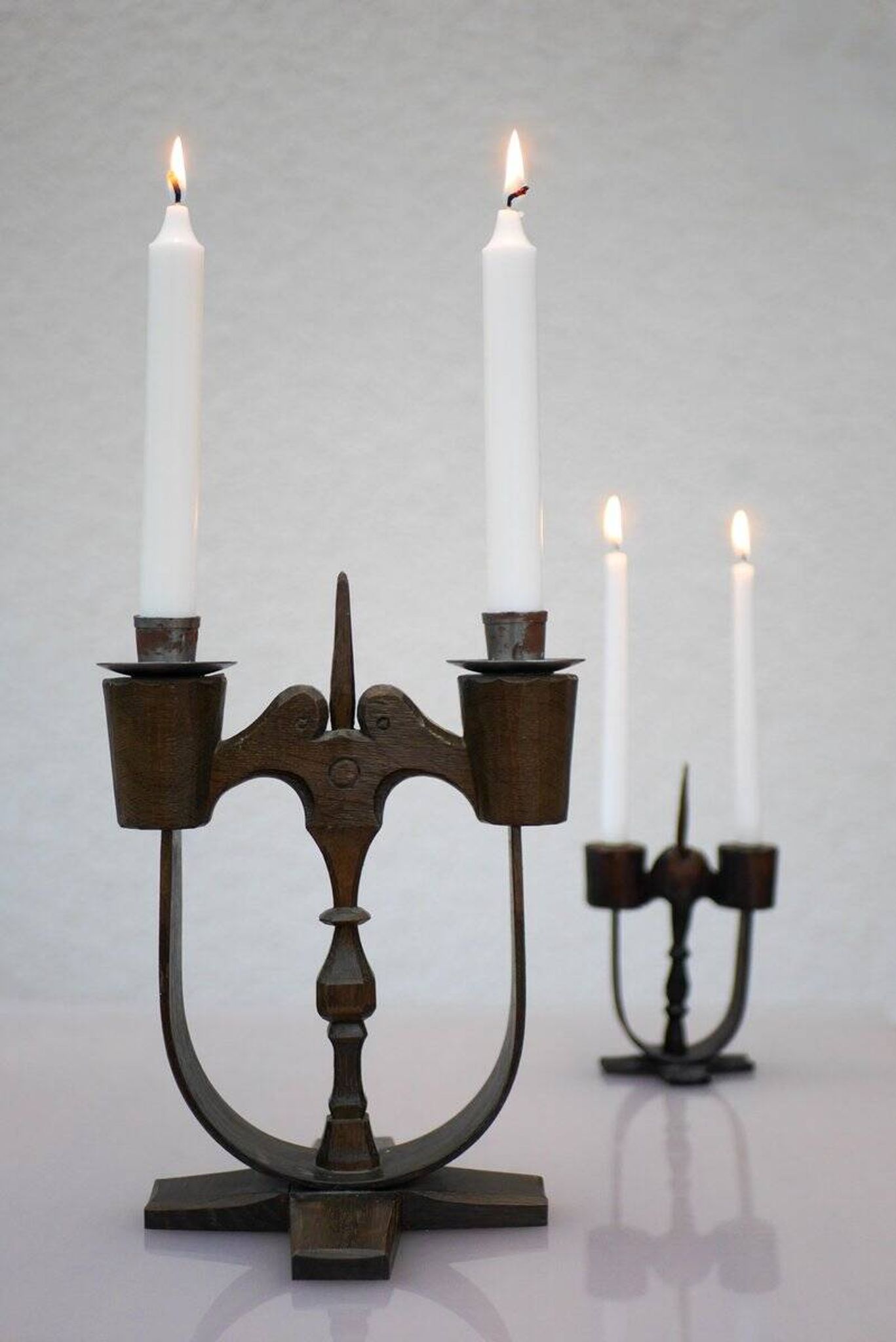 Swedish wooden candleholders from Taserud, 1955, set of 2