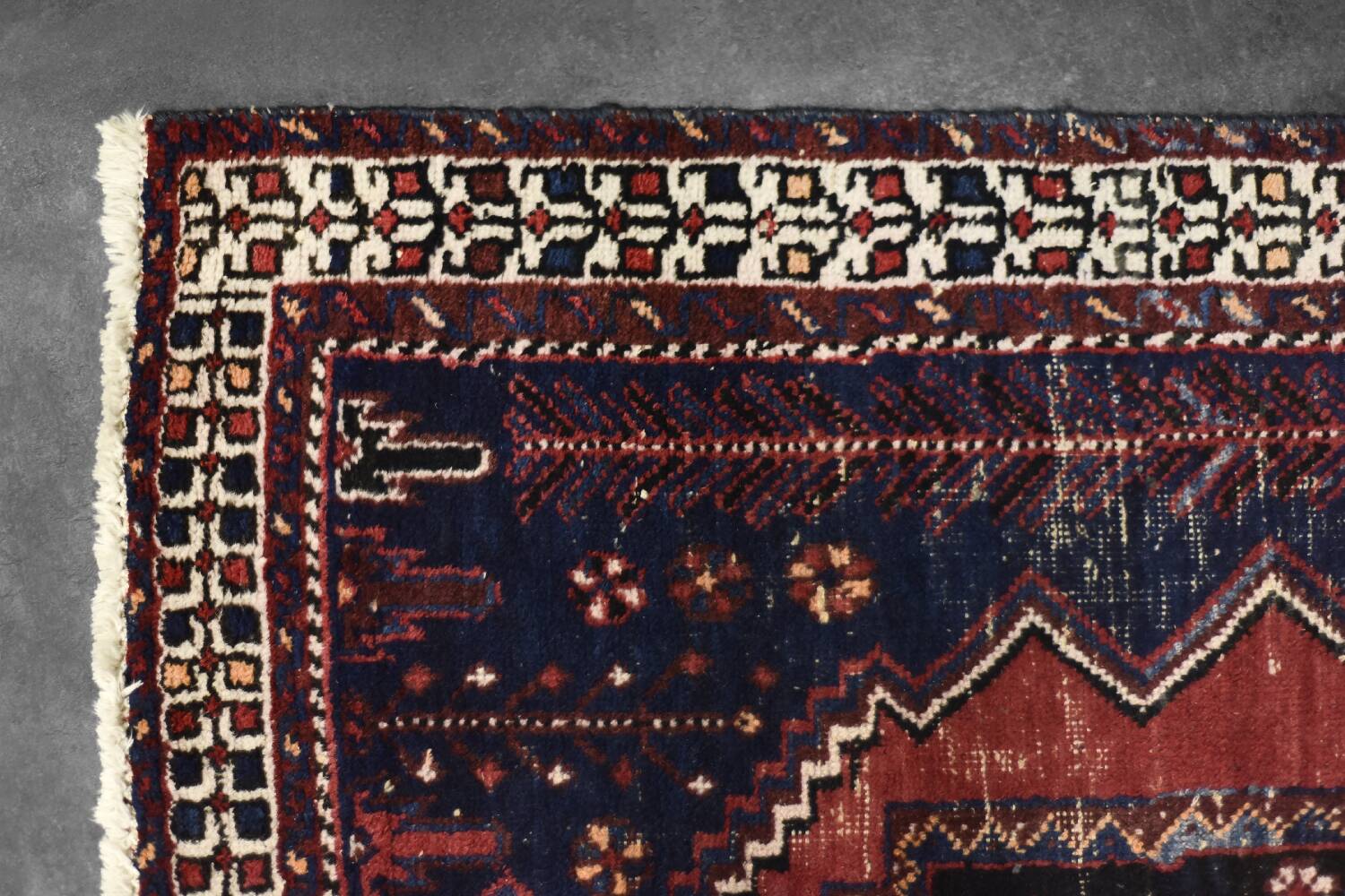 Handwoven Afshar oriental rug, Middle East, 1950s