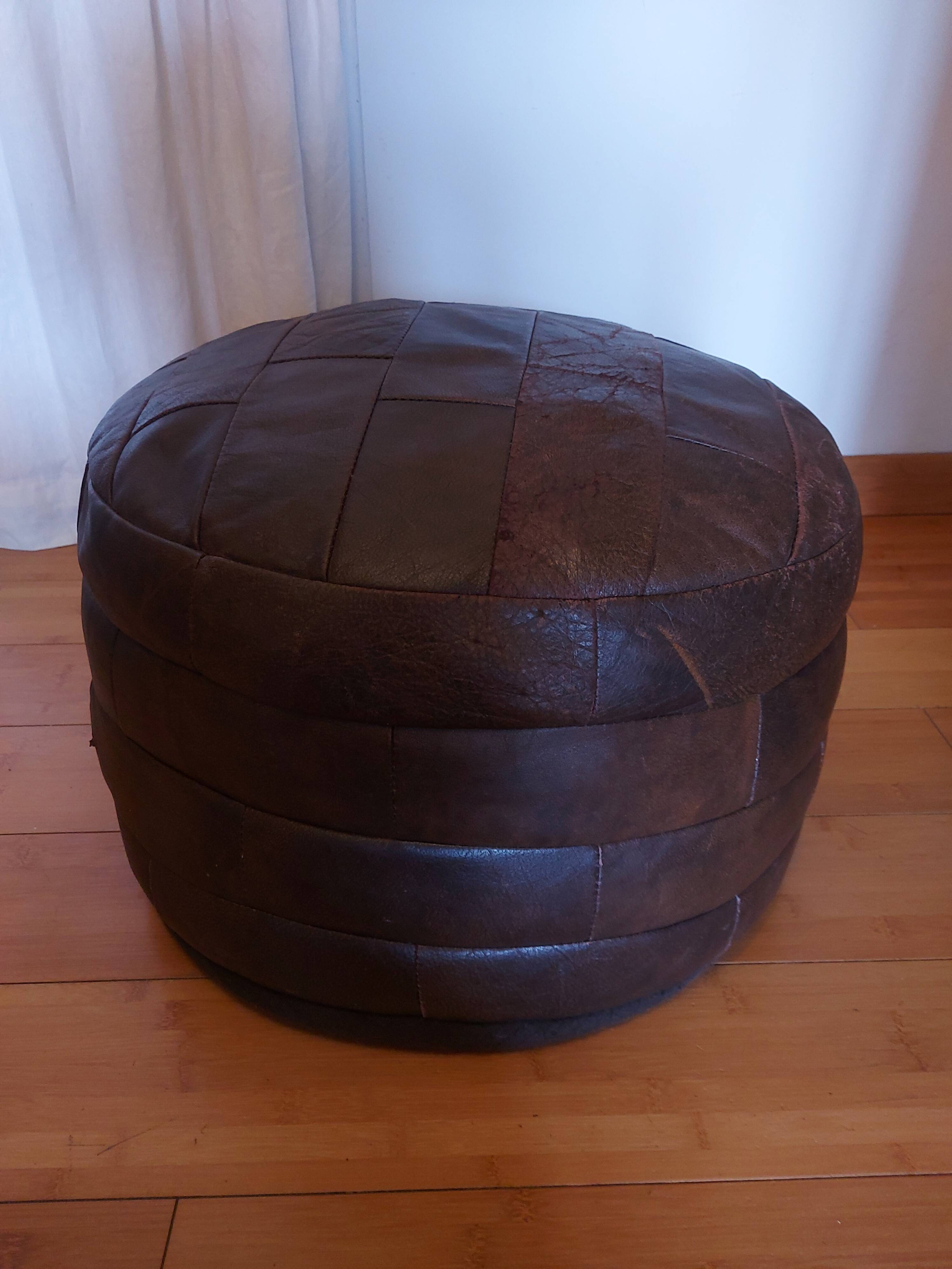 Leather patchwork pouf, vintage 70'S by Sede