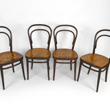 Set of 4 Thonet chairs in curved wood with decorated seats