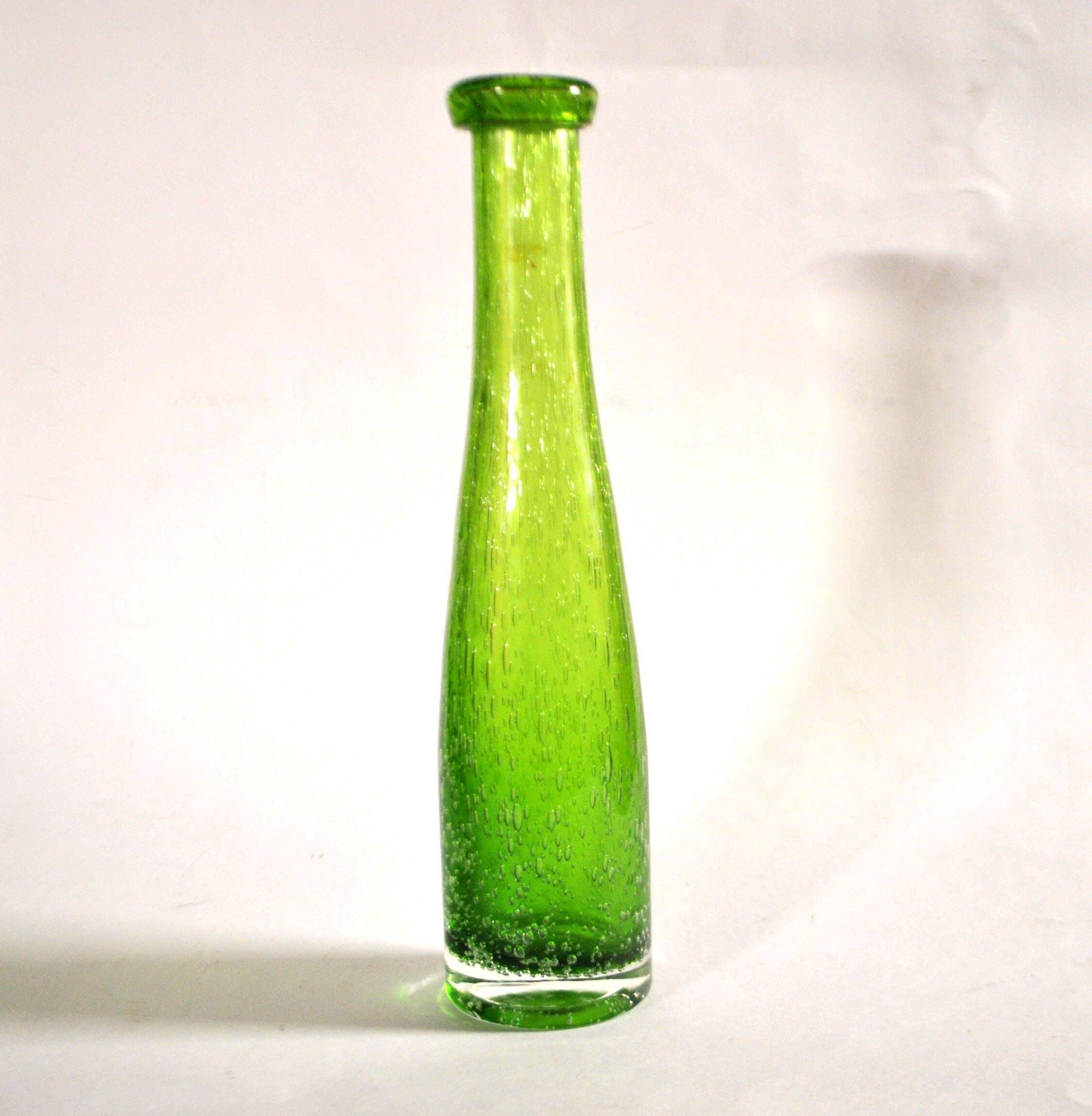 Vintage green bubble glass bottle vase - Biot glassware? – soliflore H27cm