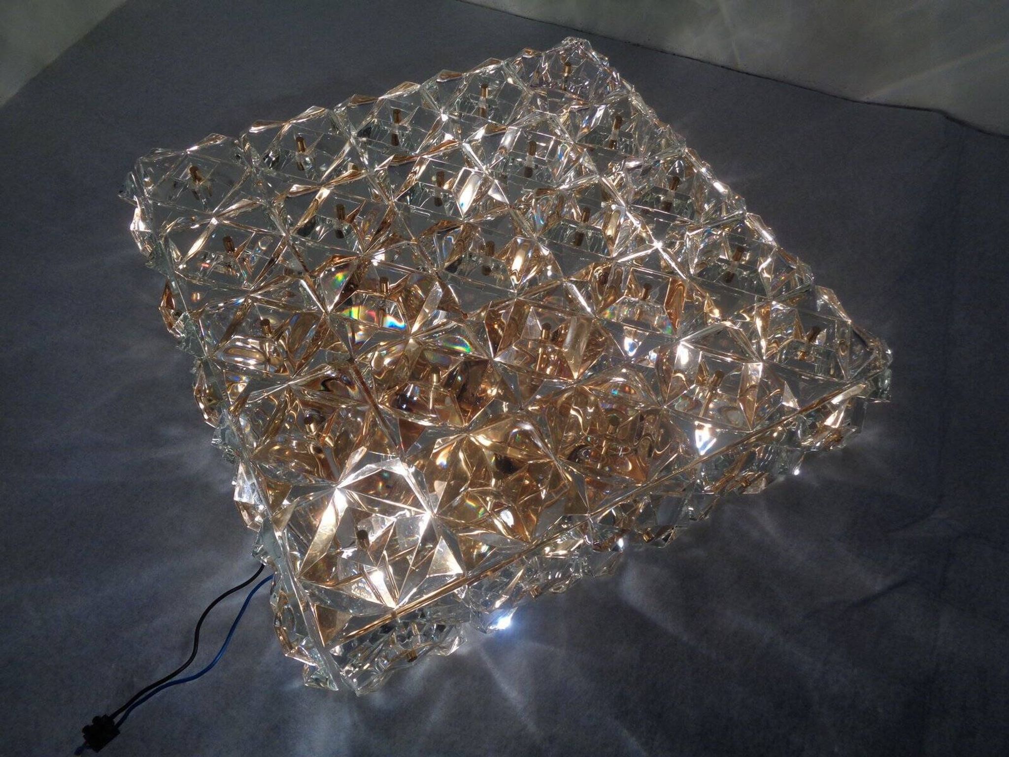 Large Gold-Plated & Crystal Glass Flush Mount from Kinkeldey, Germany, 1970s