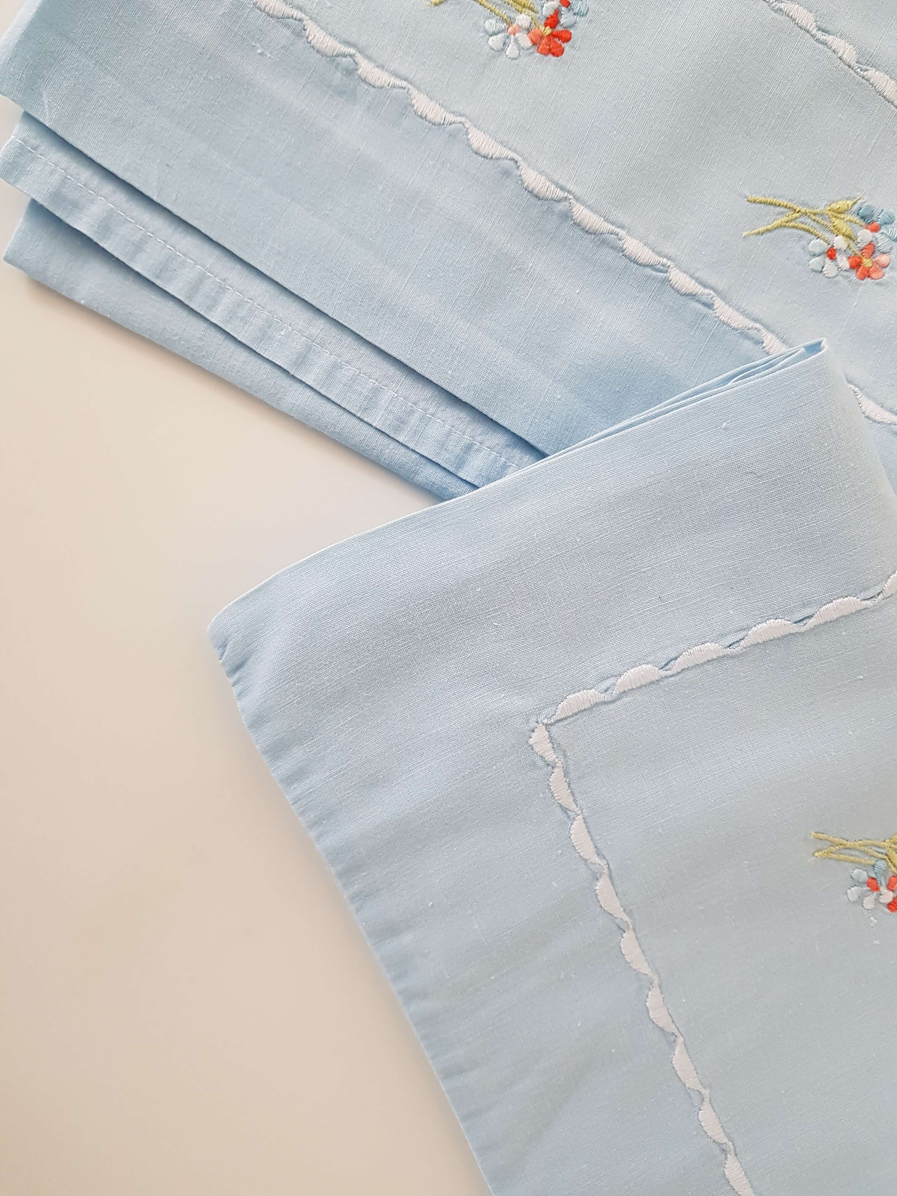 Old sky blue embroidered flat sheet
