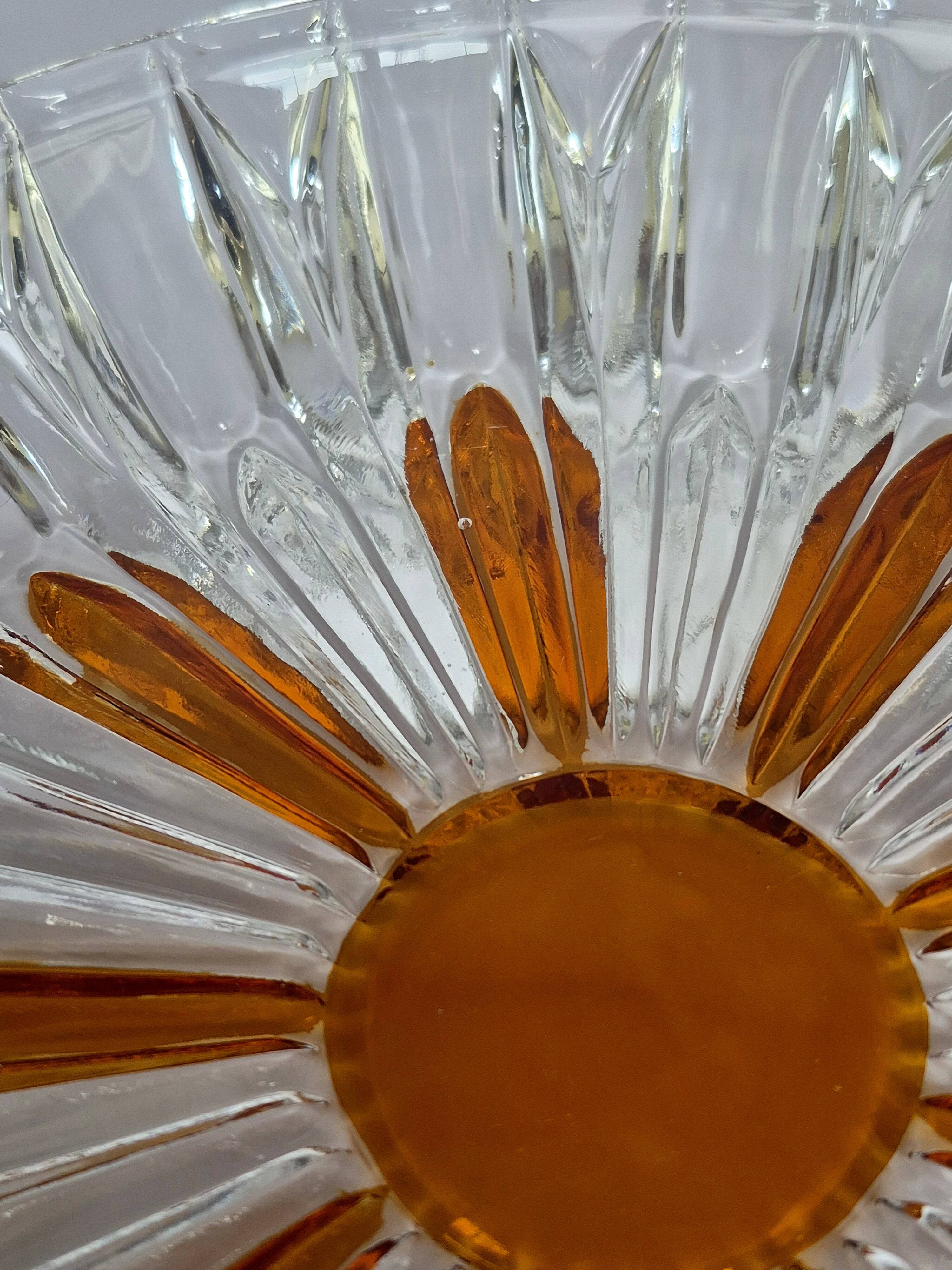 Vintage cut crystal pocket bowl with amber centre – 1960s/70s