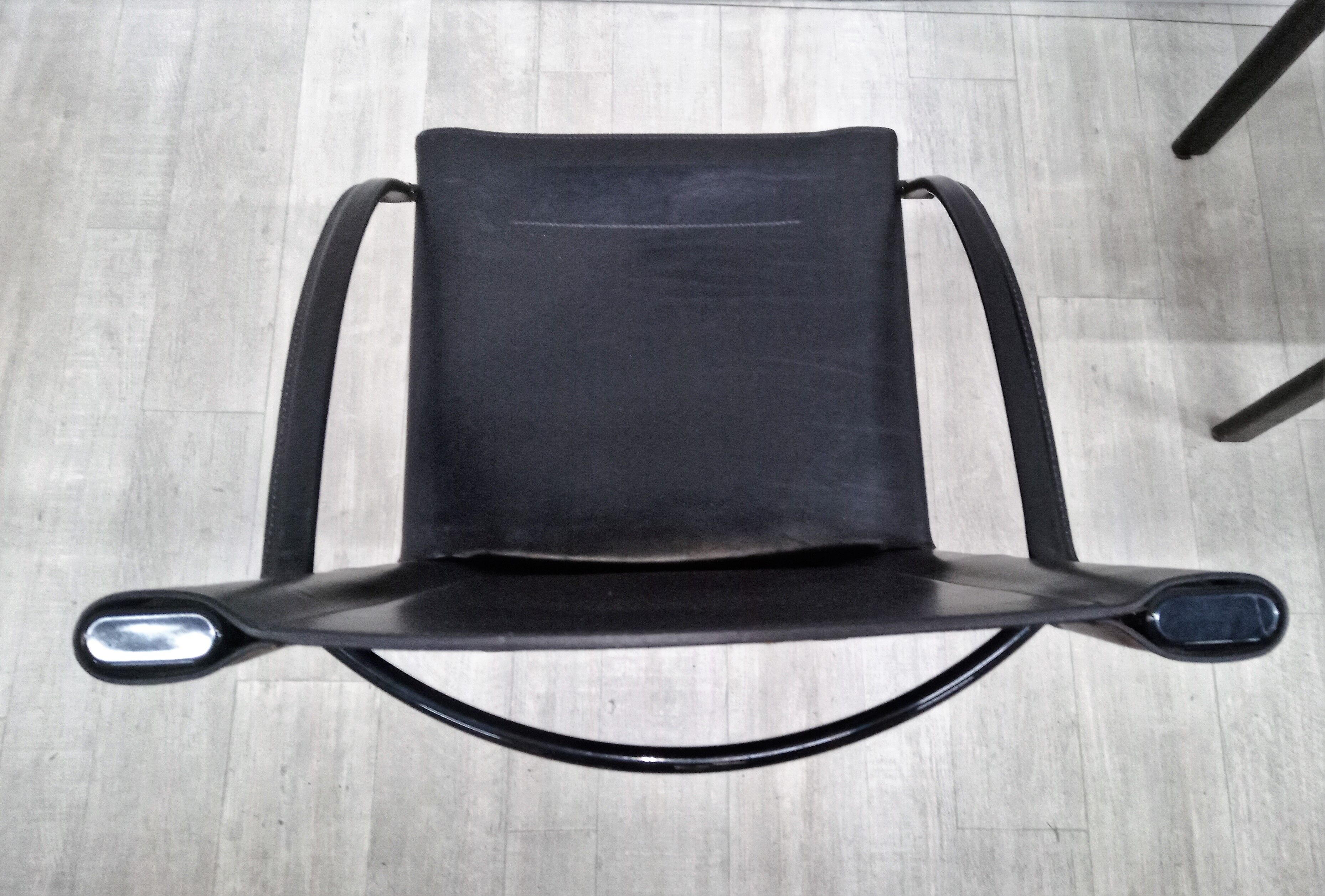 Black leather coral chairs by Matteo Grassi