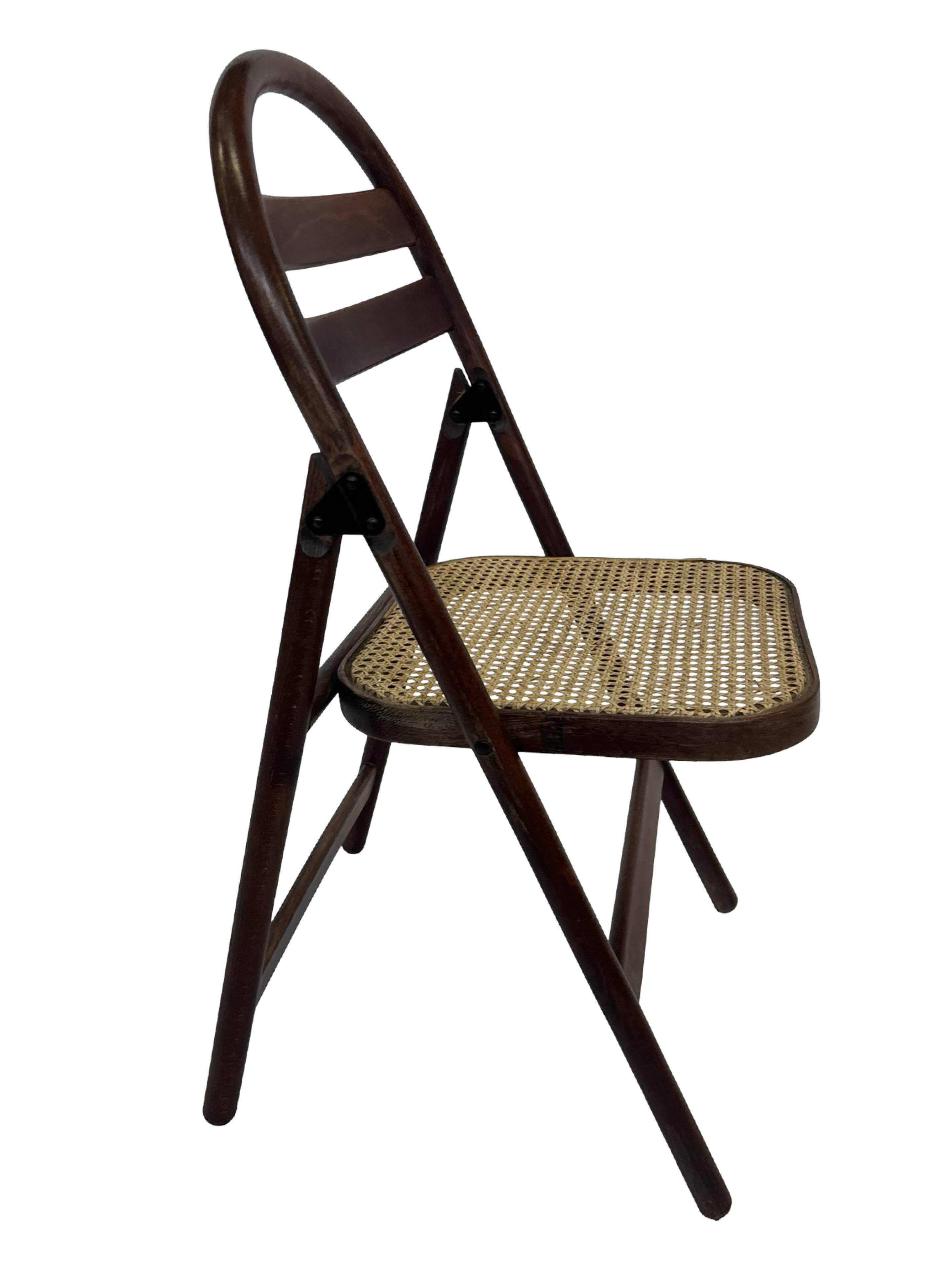 Vintage wooden folding chair with webbing seat 60s minimalist design
