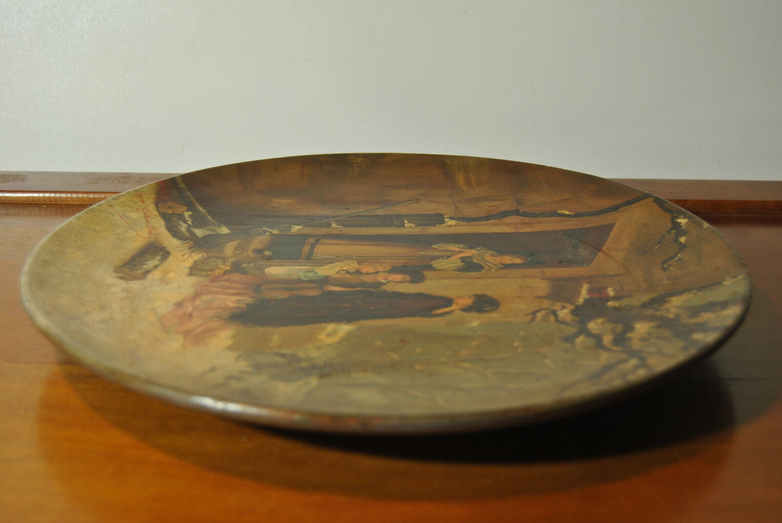 Alsatian terracotta dish painted decorative 19th century