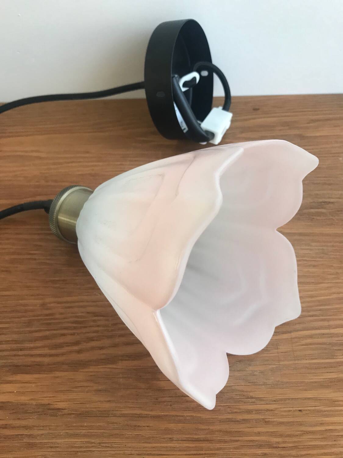 Vintage Frosted Glass Globe Pendant Light Pink Flower Electrical System New