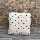 Moroccan Berber Azilal Kilim Pouf - 100% Wool and Cotton - Handwoven Floor Cushion