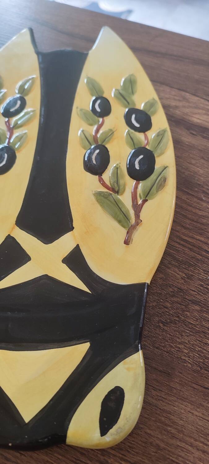 Ceramic cicada dish signed NEM