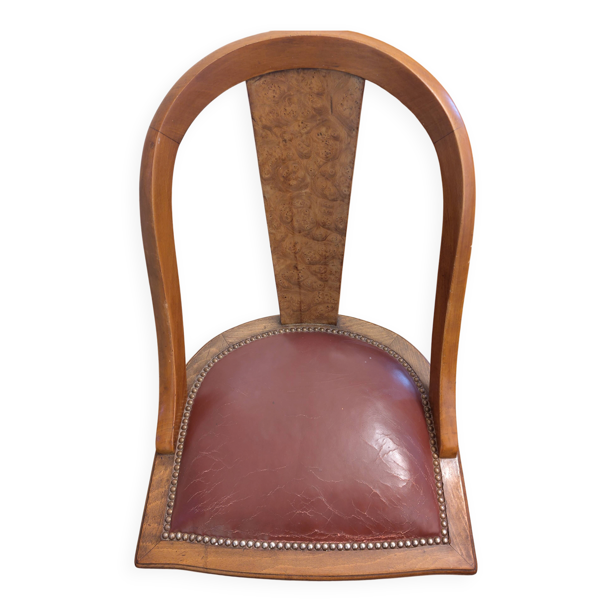 Set of 6 antique chairs - Art Deco style - Wood burl and leather