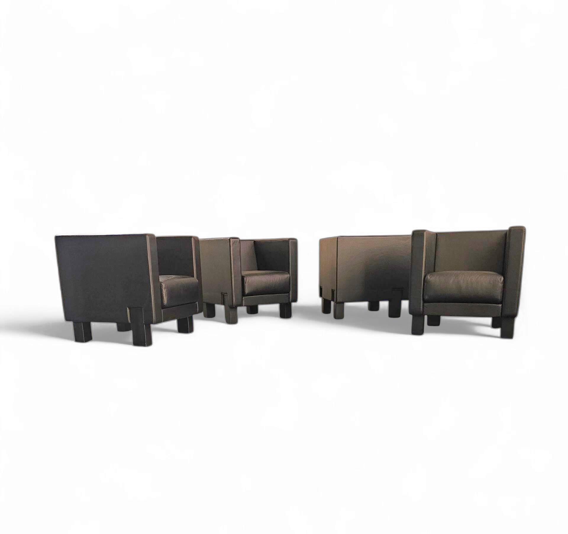 4 x Black Leather Poltrona Frau Moji Armchairs / sofa by Shigeru Uchida