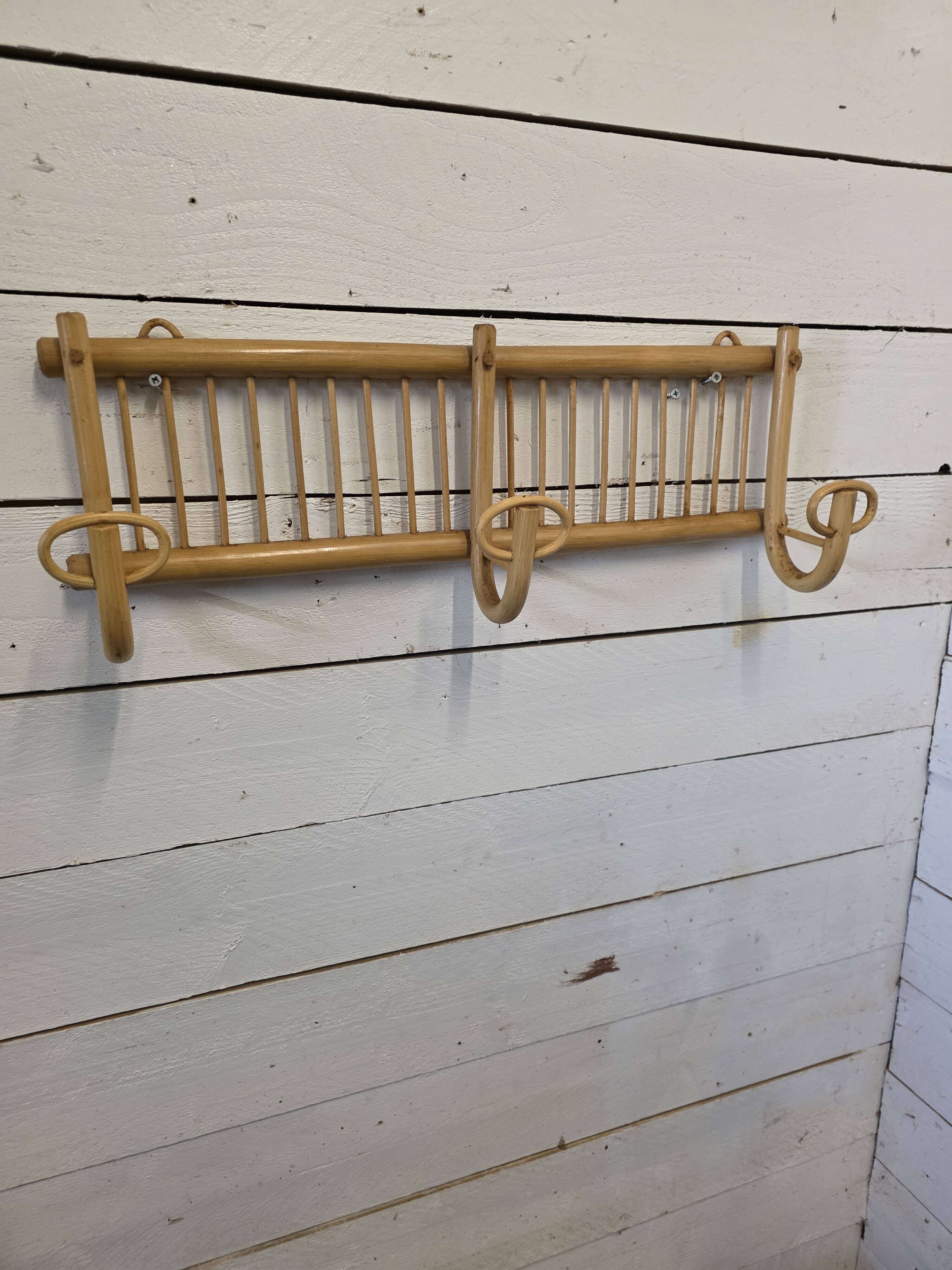 Vintage rattan coat rack