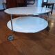 Table basse STRIND par Ehlen Johansson pour IKEA, verre opalin et chrome