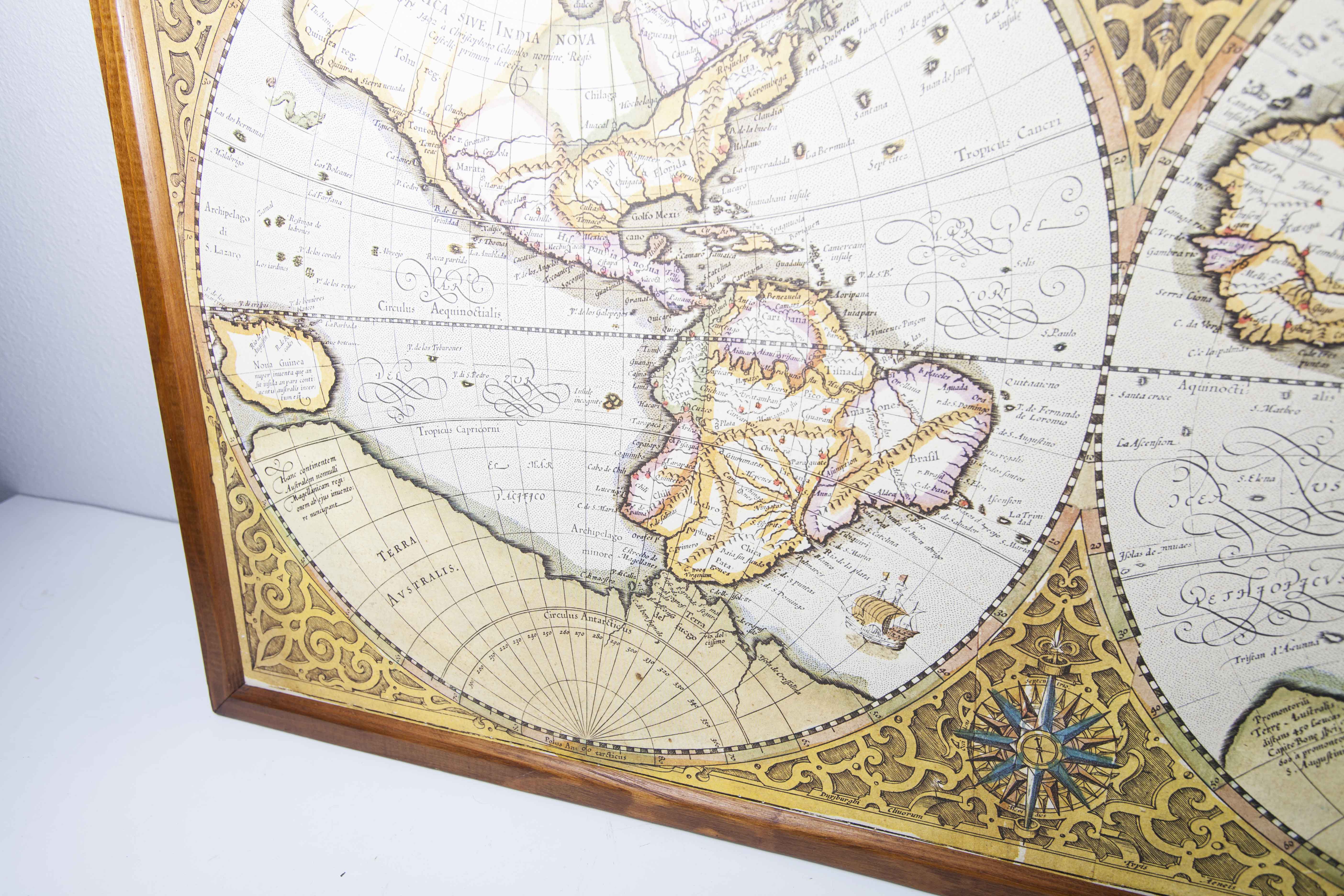 Frame and map "Orbis terrae compendiosa descriptio", Reproduction of an engraving Gérard Mercator
