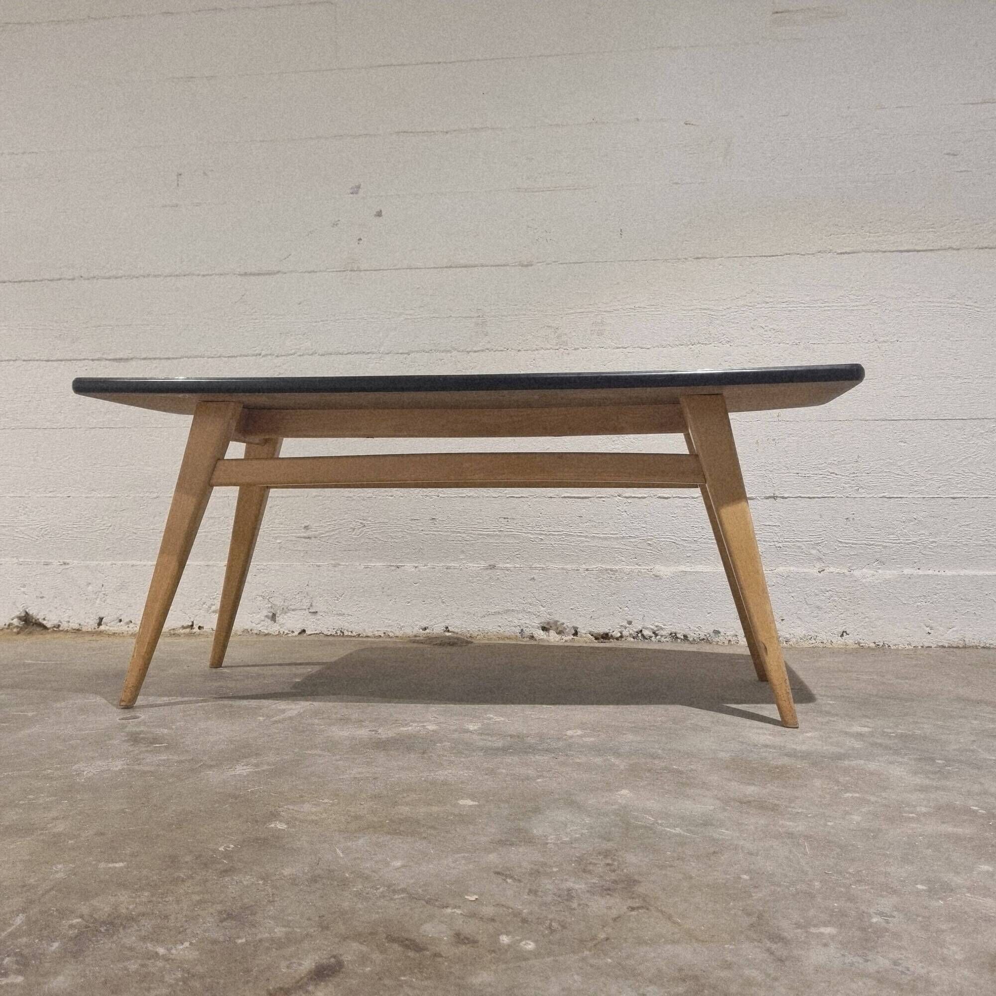 Vintage surfboard coffee table in birch and formica, 1950s