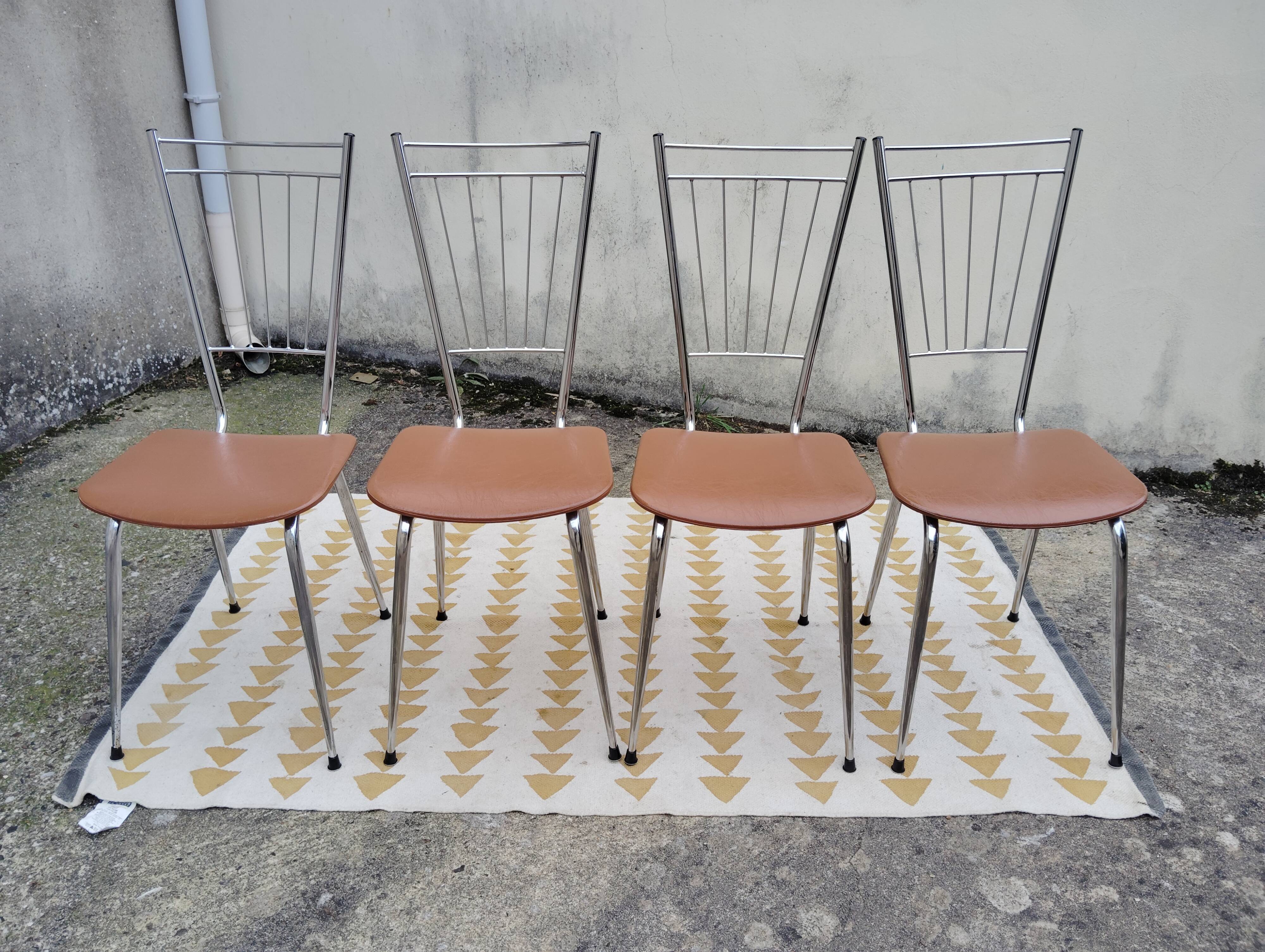Set 4 chaises vintage scandinave chrome et simili