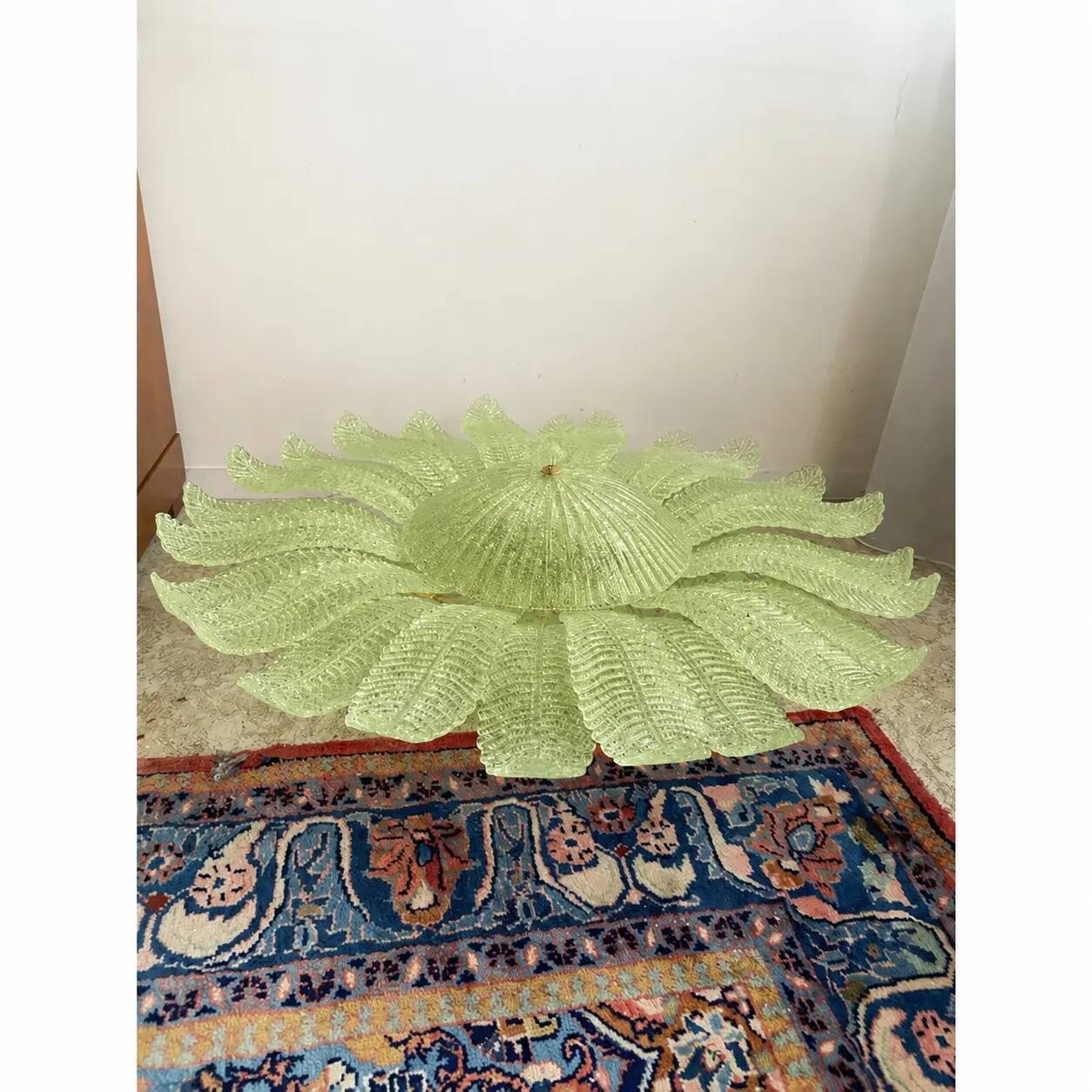 Contemporary Venetian Sunflwer Murano Glass Green Flush Mount