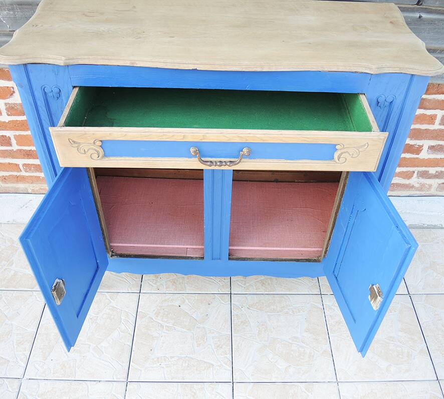 Old low buffet in blue Klein painted wood