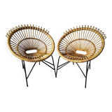 Paire de fauteuils en rotin années 60