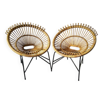 Pair of 60s rattan armchairs