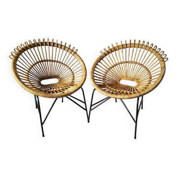 Pair of 60s rattan armchairs