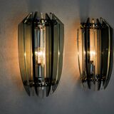 Pair of veca bicolor wall lamps, green murano glass, italy 1970