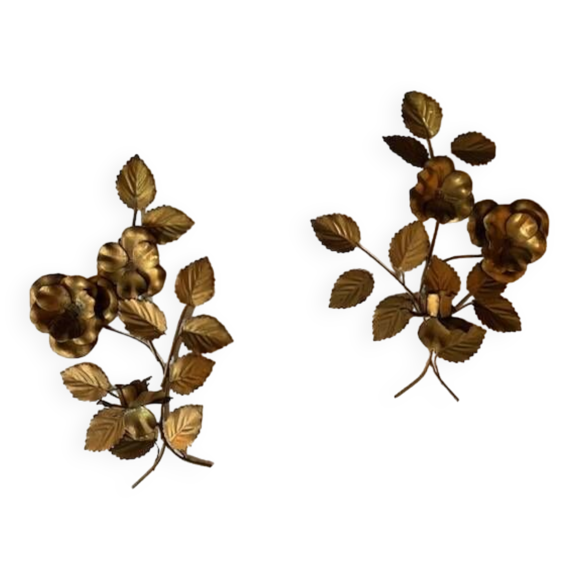 Pair of old wall lights, gold metal, 1950s