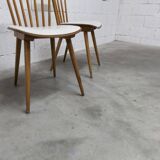 Pair of Baumann Menuet chairs, Honey patina, White vinyl seats