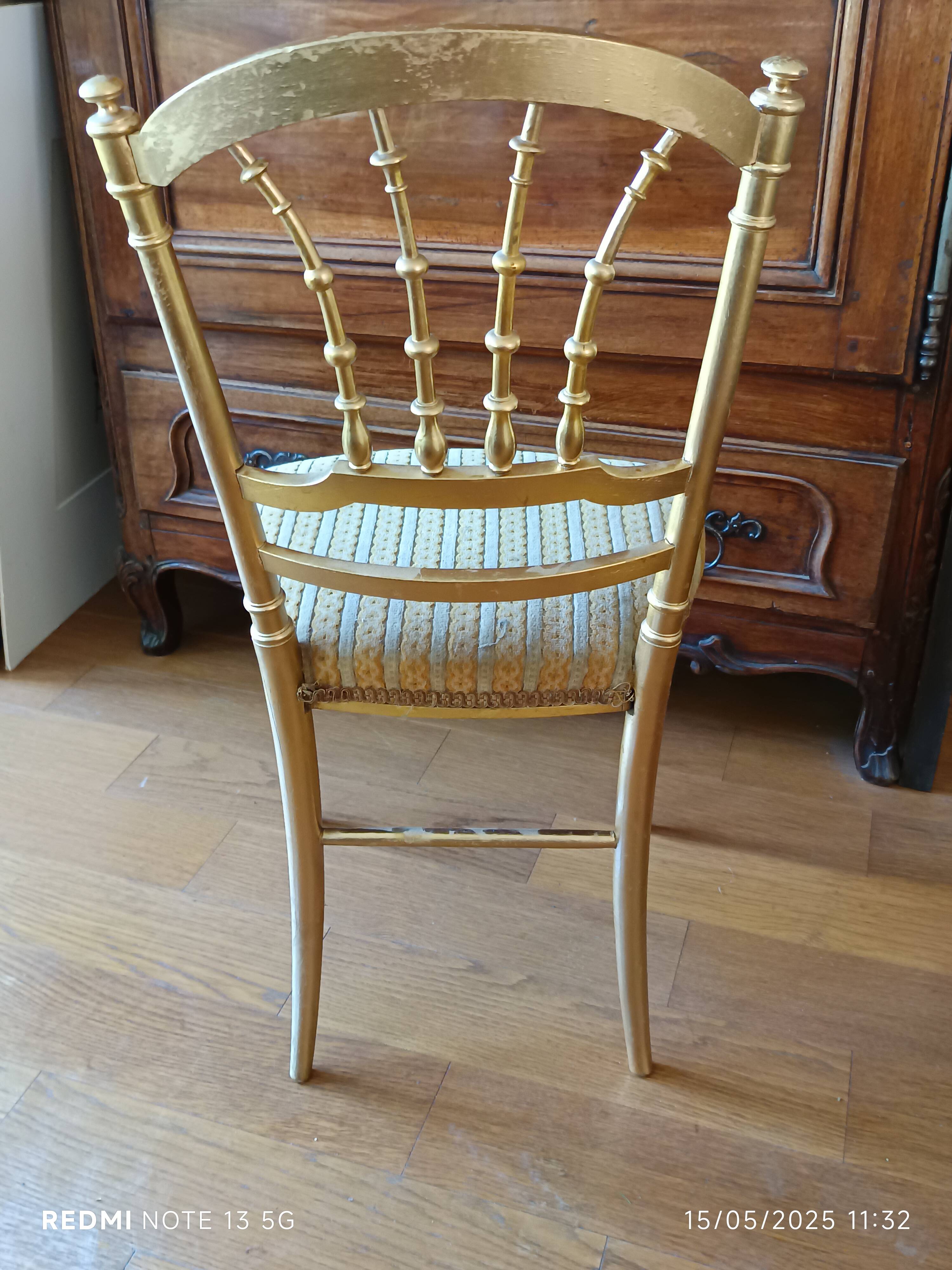 Pair of gilded Napoleon III chairs stamped Au Bon Marché Paris