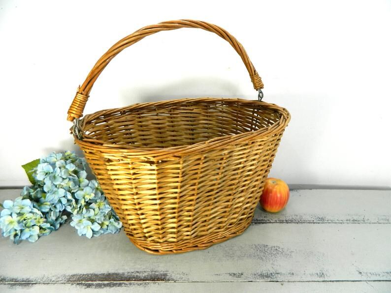 Vintage wicker bike basket, market basket