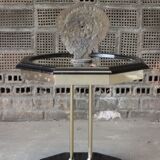 Table d'appoint hexagonale en bois laqué laiton & miroir 1970s