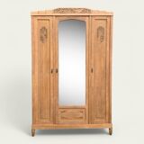 Parisian art deco wardrobe in solid raw oak, removable