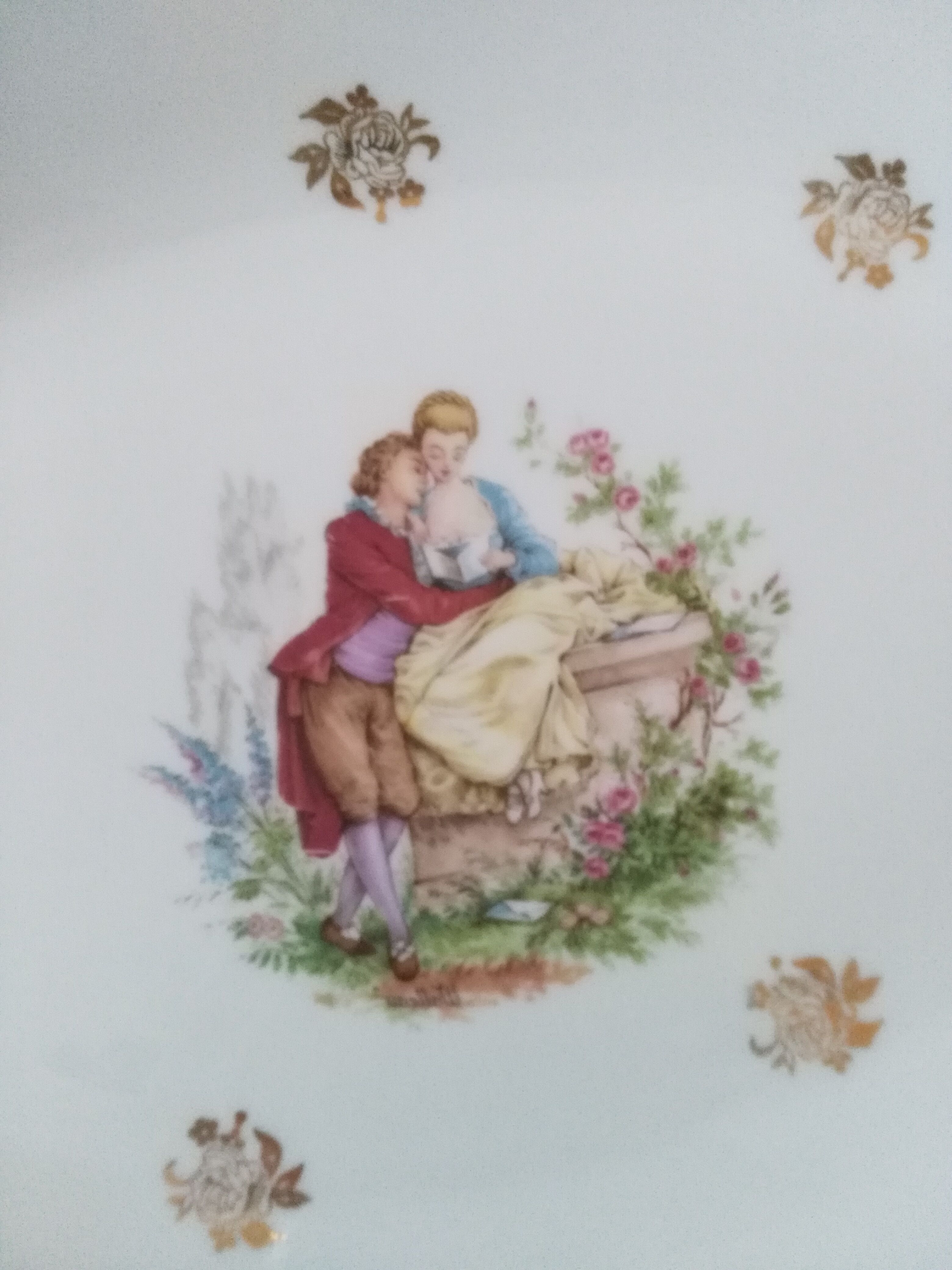 Diamond dish in Limoges porcelain decoration gallant scene