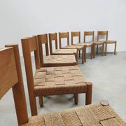 8 chaises vintage en corde et chêne