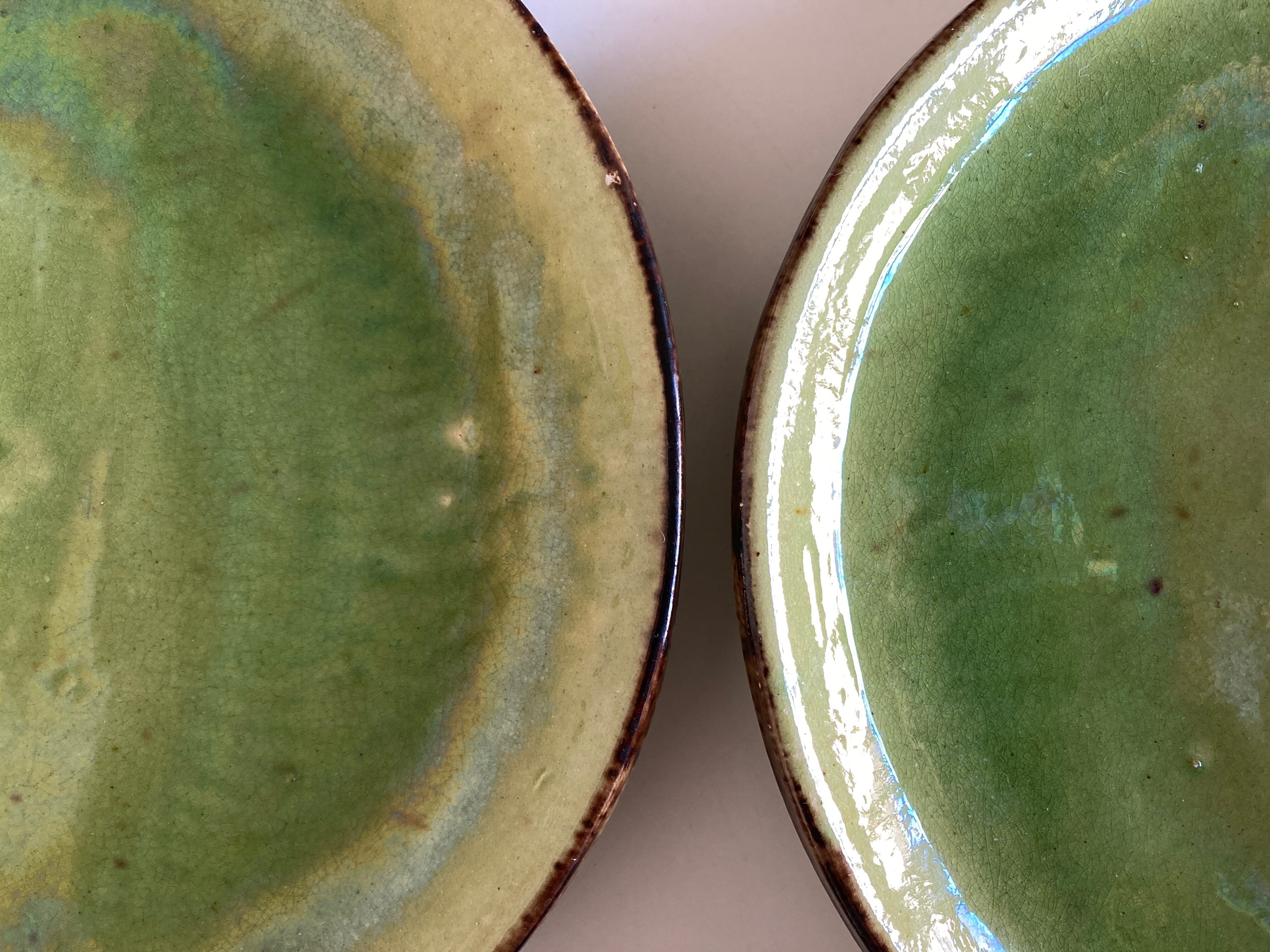 Set of 6 plates of green glazed earth Etienne Noël in Dieulefit 1950