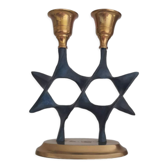 Lot de 2 bougeoirs étoile laiton et fer