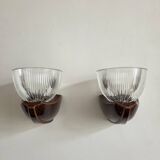 Pair of Art Deco wall lights, ceramic and holophane glass.