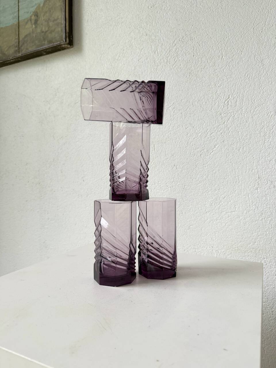 4 verres octogonaux graphiques violets