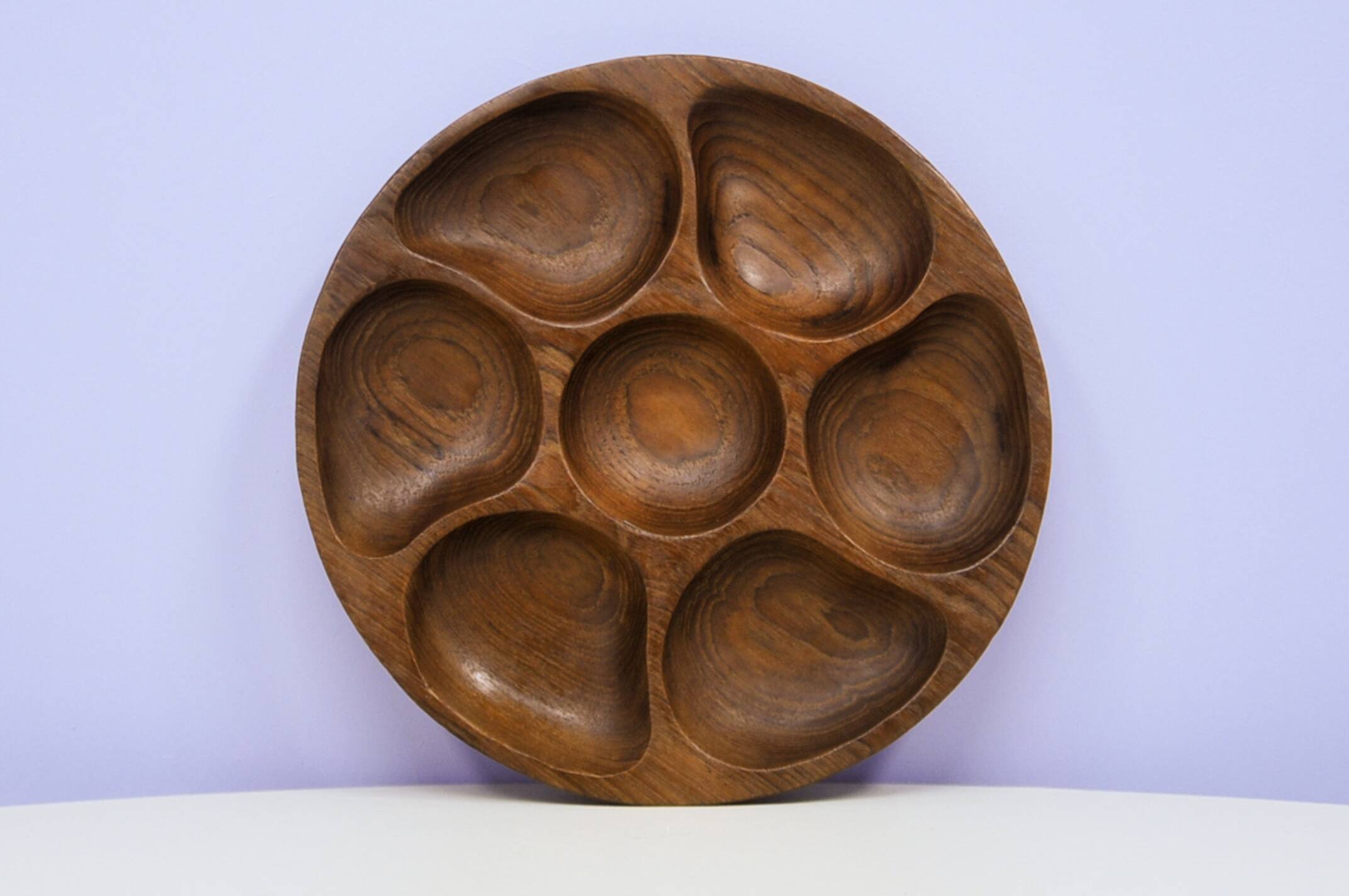 vintage teak round snack bowl