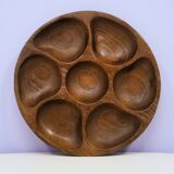 vintage teak round snack bowl