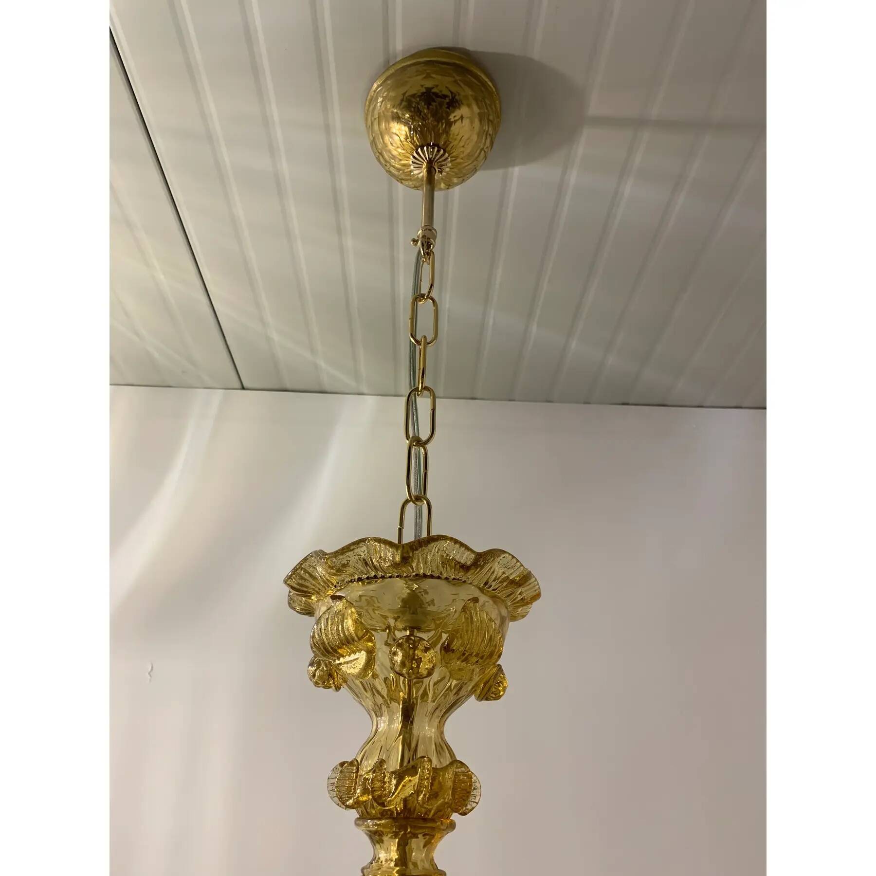 Murano Glass Chandelier, Amber, with Floral and Leaf Accents