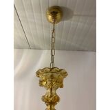 Murano Glass Chandelier, Amber, with Floral and Leaf Accents