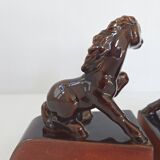 Pair of vintage leather & ceramic bookends