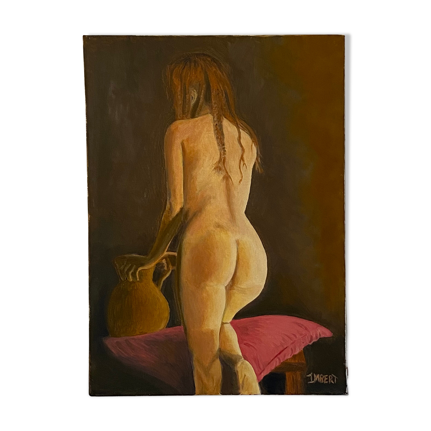 Oil on canvas, nude back signed